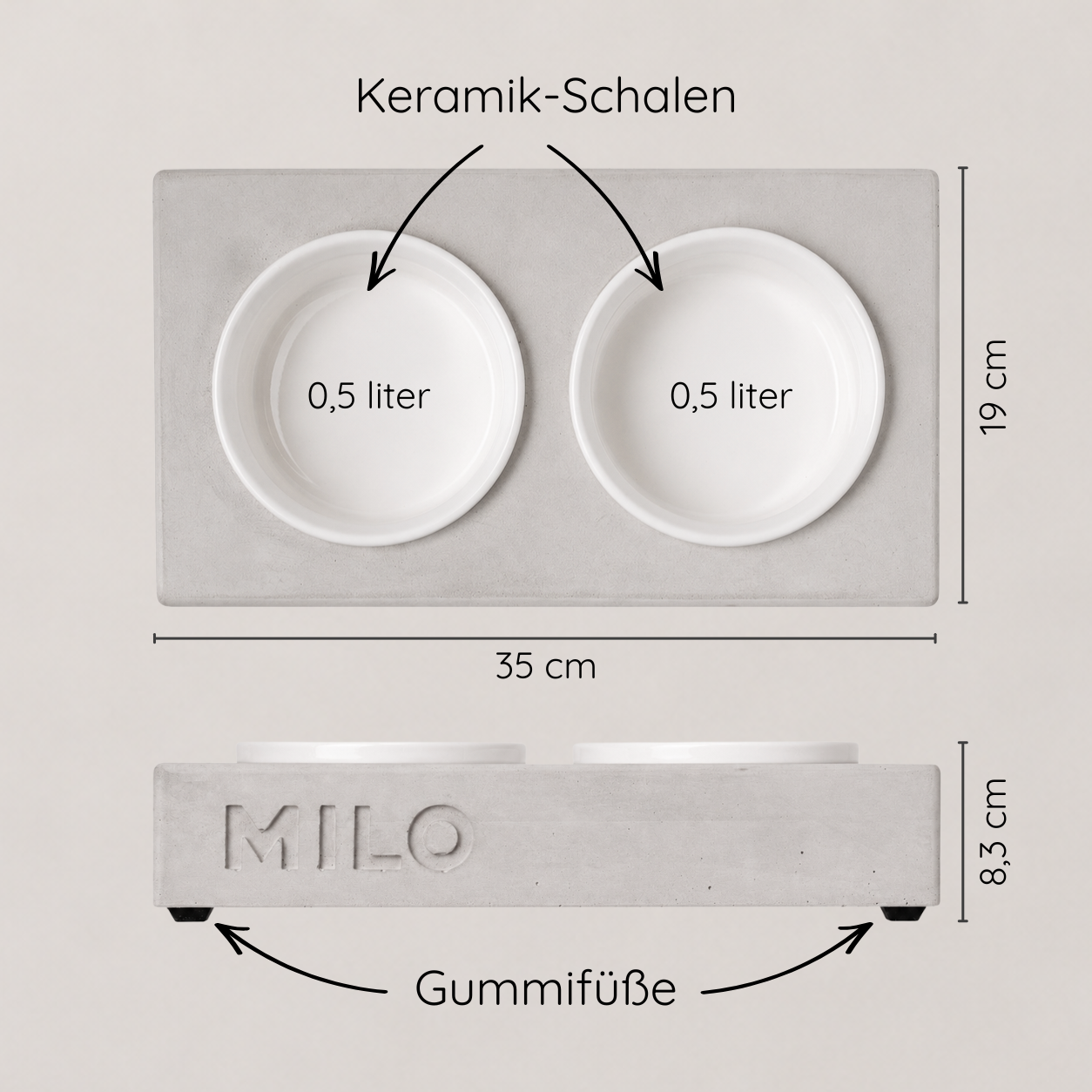 Doppelnapf – klein, eckig