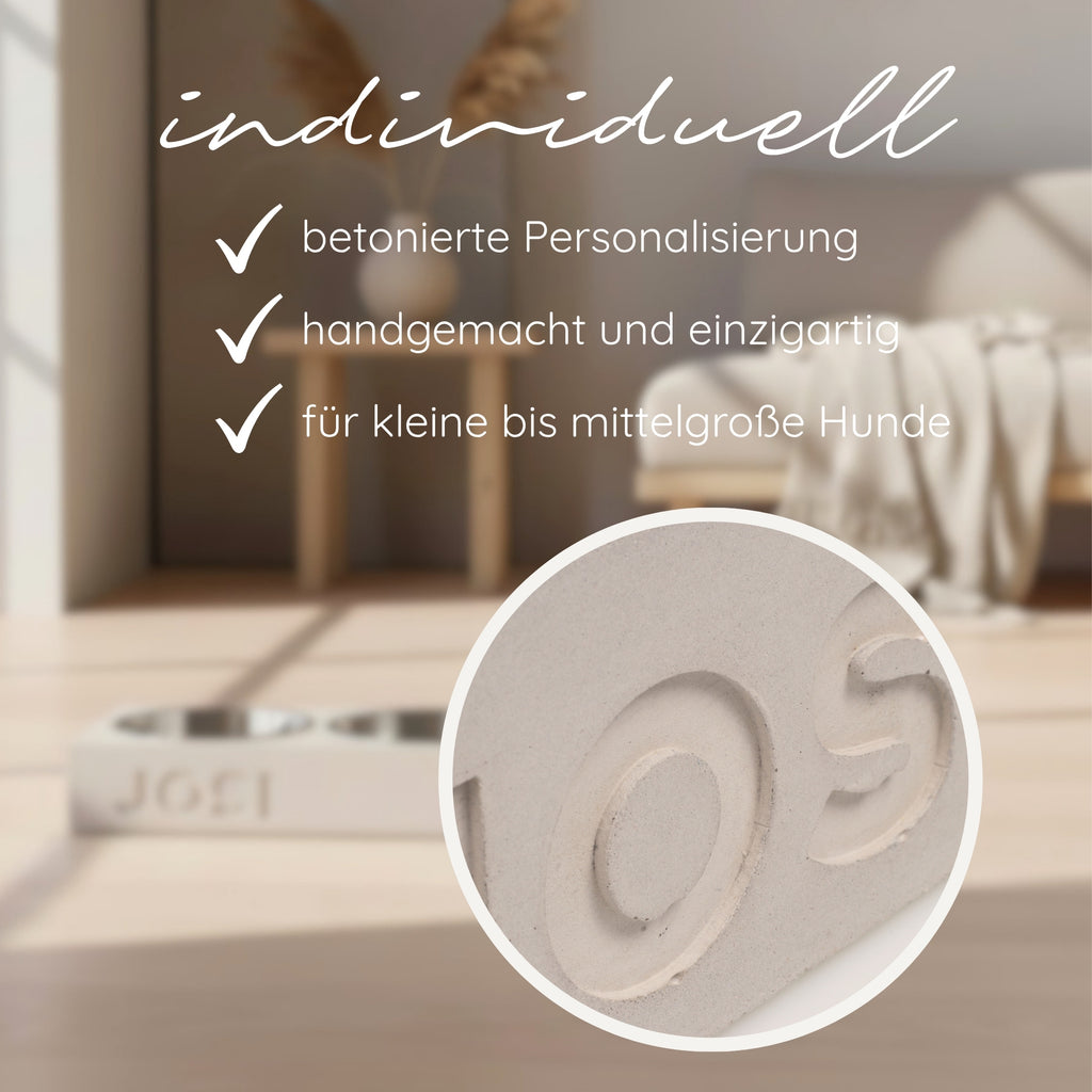 Personalisierter Hundenapf mit Namen – Futterstation aus Beton für Hunde