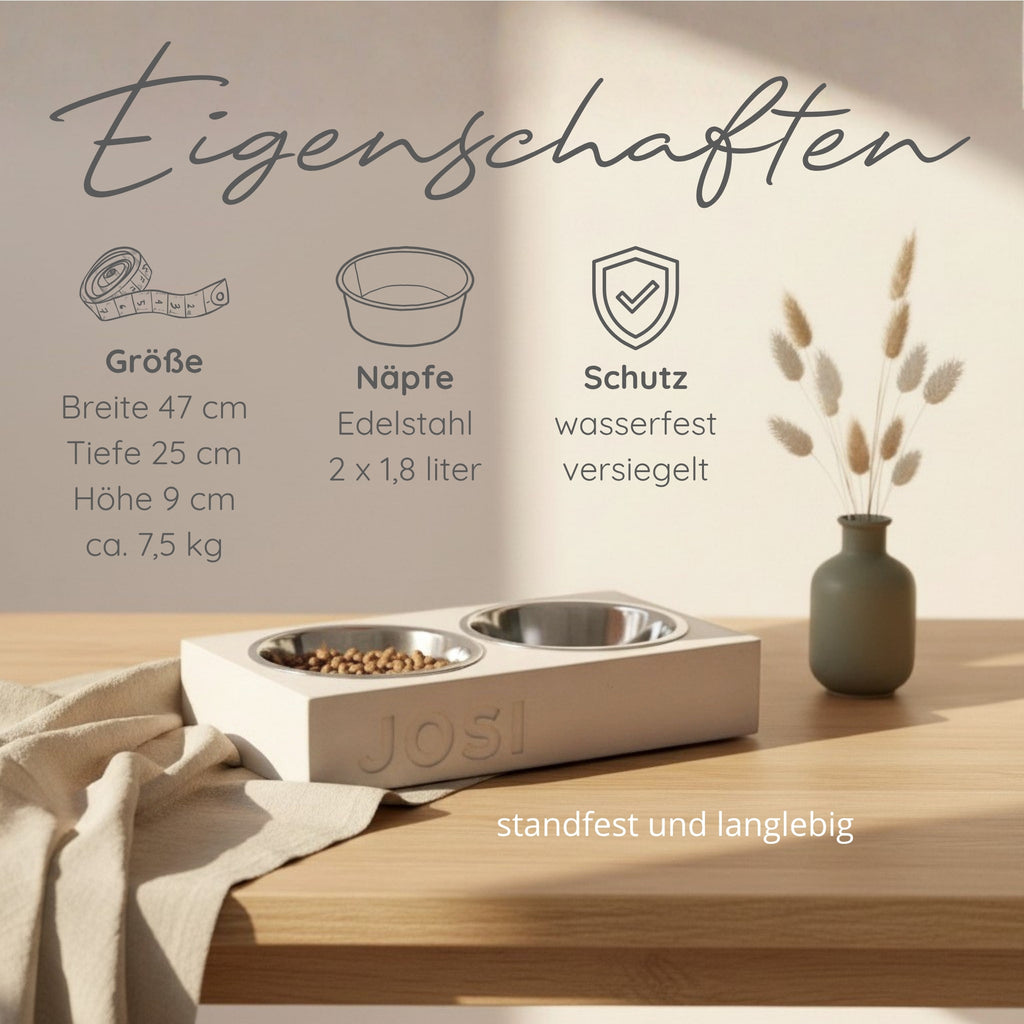 Personalisierter Hundenapf mit Namen – Futterstation aus Beton für Hunde