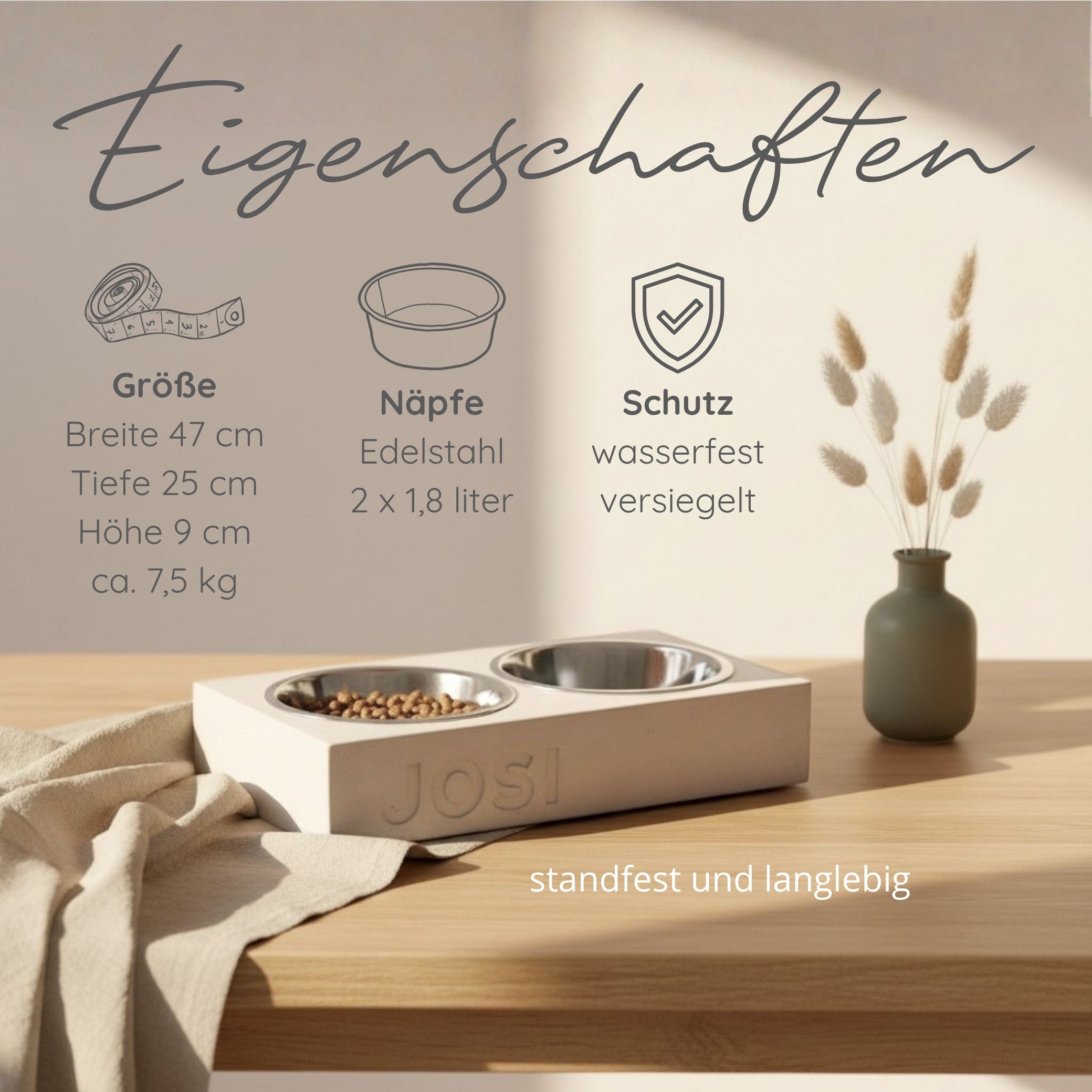 Personalisierter Hundenapf mit Namen – Futterstation aus Beton für Hunde
